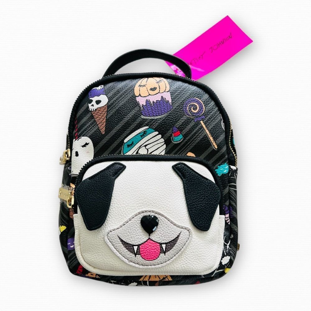 Betsey Johnson Halloween Vampire Puppy Black Print Mini Backpack NWT